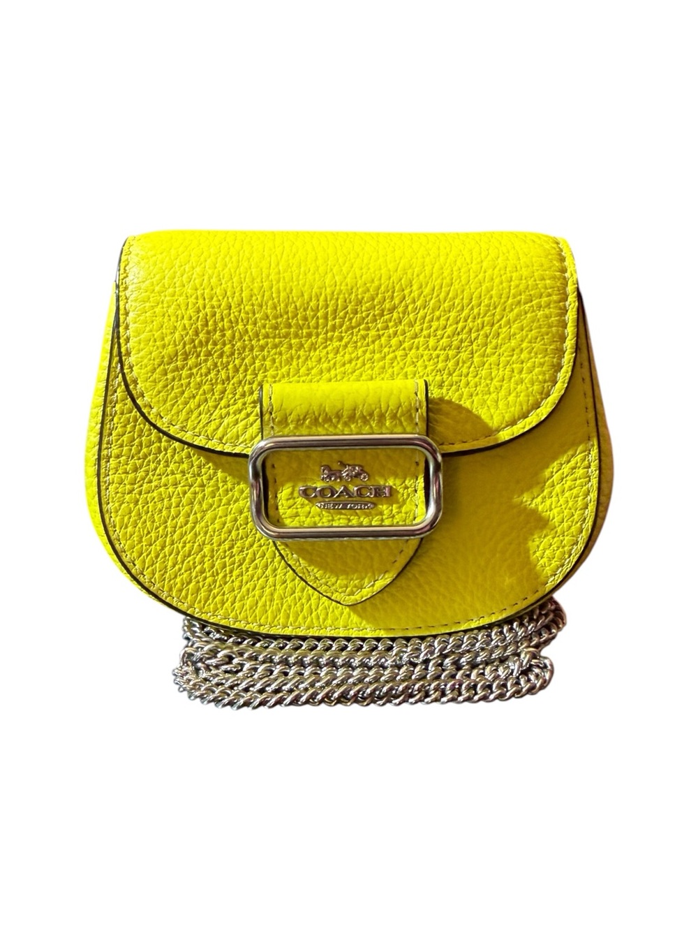 Coach Mini Pebbled Leather Crossbody in Bright Yellow w/Silver Hardware, Rare! - Picture 5 of 12